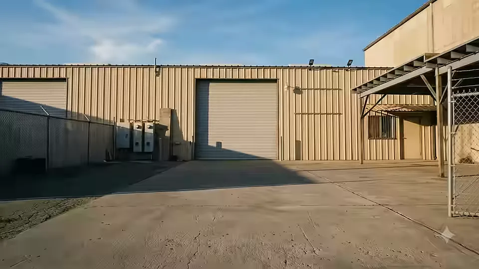 The GaragePass roll-up door opening onto the shop floor, where a sports car is raised on a two-post lift